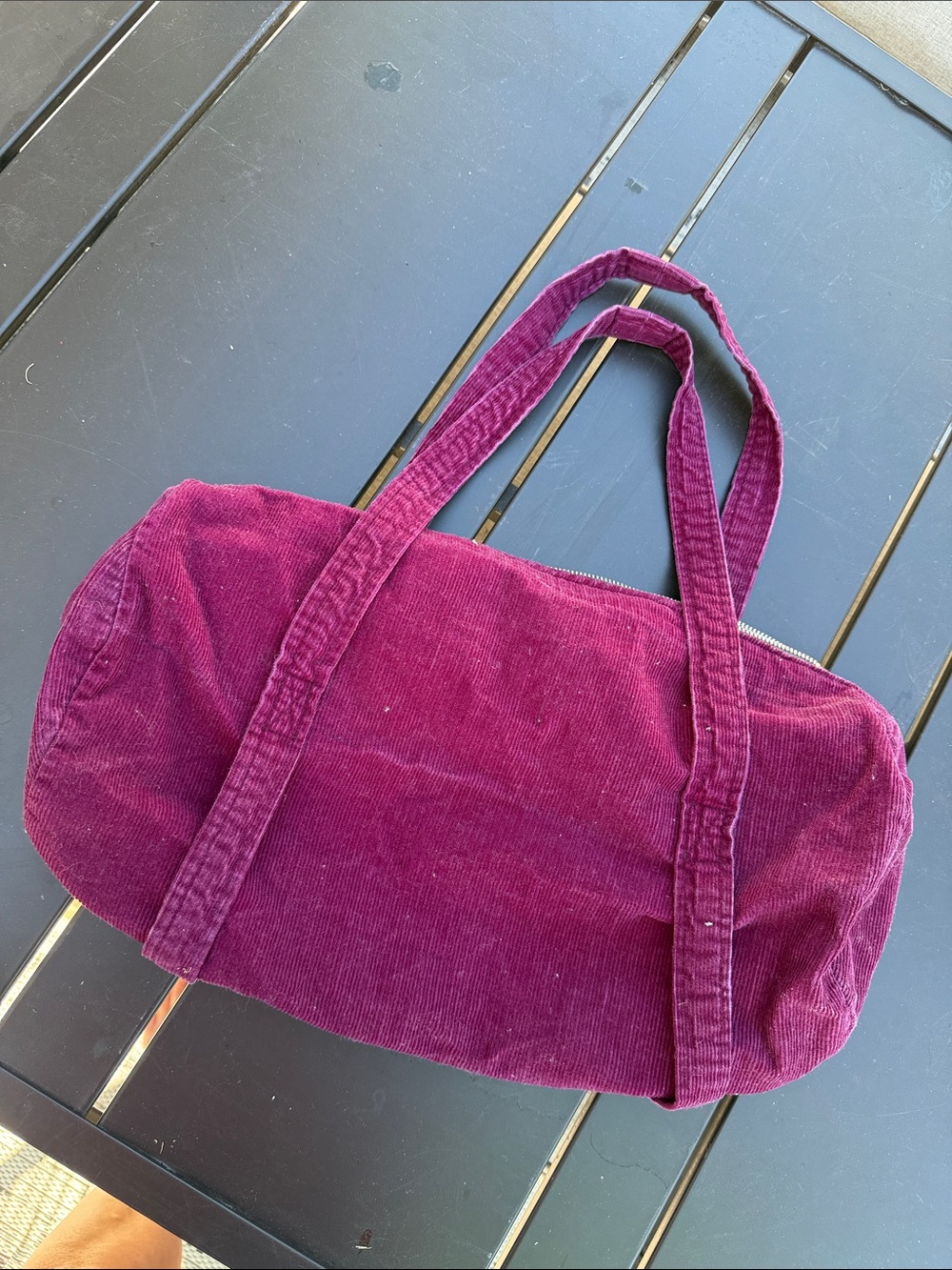 Vintage 1970s hippy Corduroy Barrel Tote Bag in Deep Berry Homemade